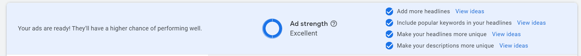 Google Ads optimisation ad strenght