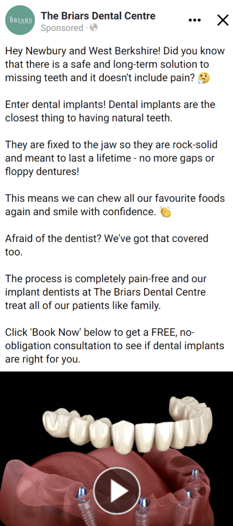 Attract a full arch dental implant case Facebook Ads